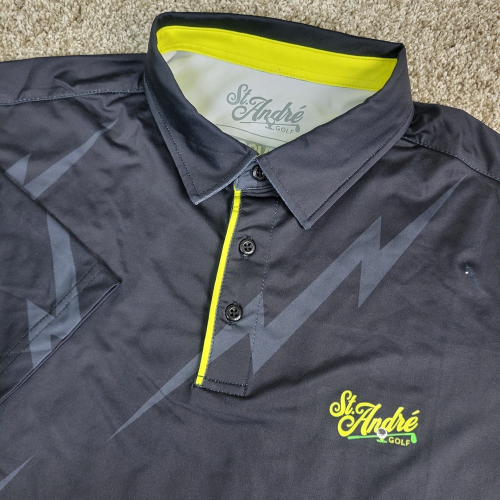 RSVLTS Brkfst St Andre Golf Mens Large Black AOP Lightning Performance Polo